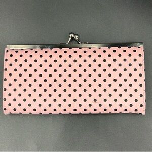 Claire’s Pink Black Polka Dot Clutch Wallet Kiss Lock Frame 7.5”